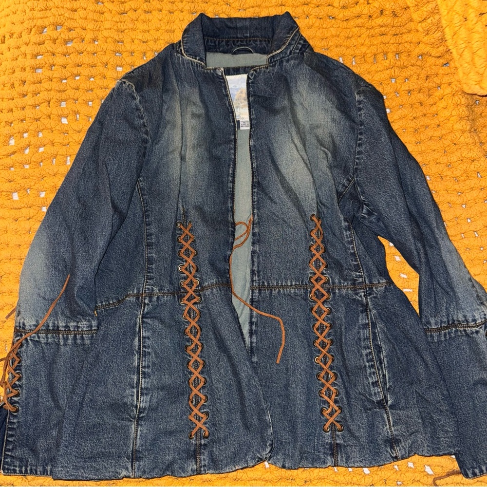 Blue and Orange Jean Jacket with Lace-Up Details